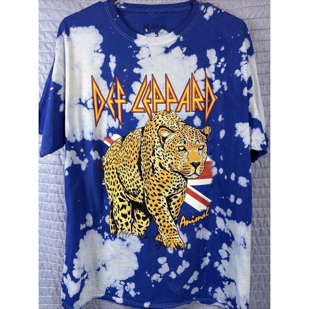 Def Leppard Blue Tie Dye Leopard Graphic Band T-Shirt Licensed Merch Size M